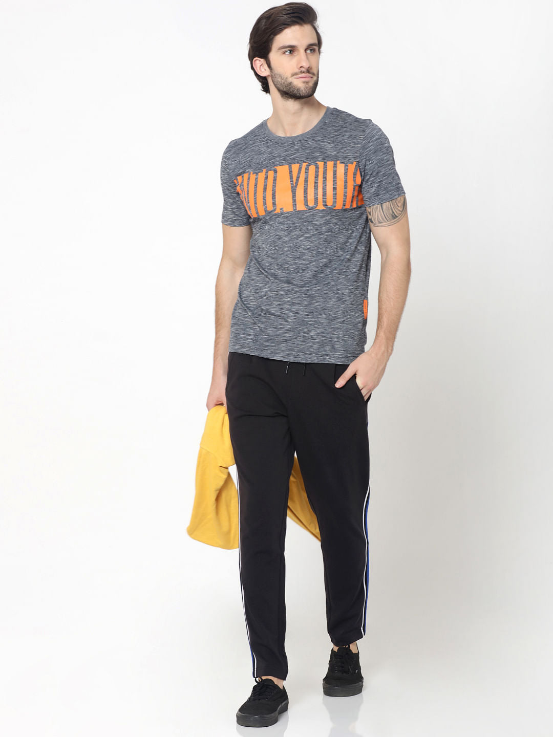 Dark Grey Tape Detail Drawstring Pants