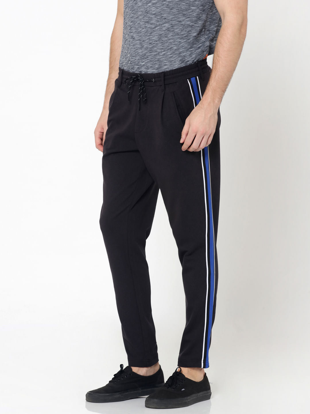 Dark Grey Tape Detail Drawstring Pants