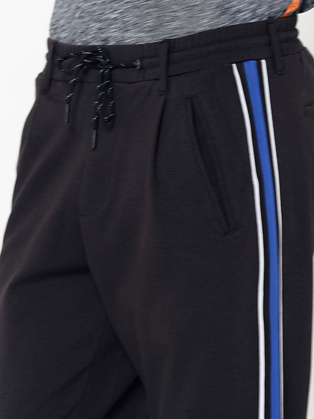 Dark Grey Tape Detail Drawstring Pants