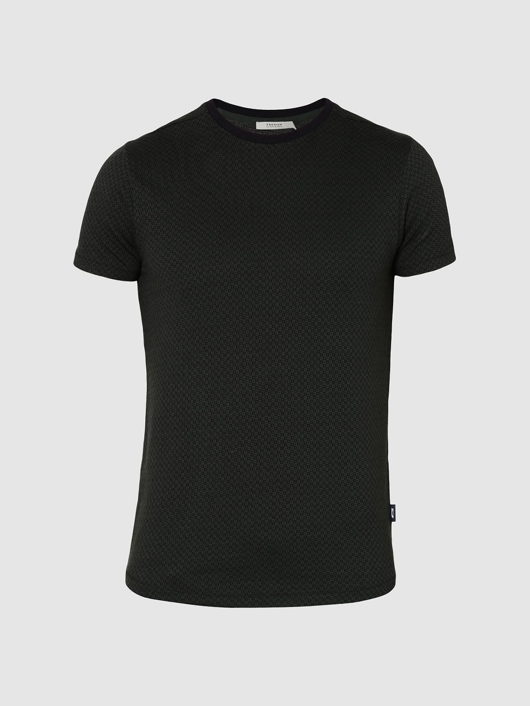 Green Jacquard Weave Crew Neck T-Shirt