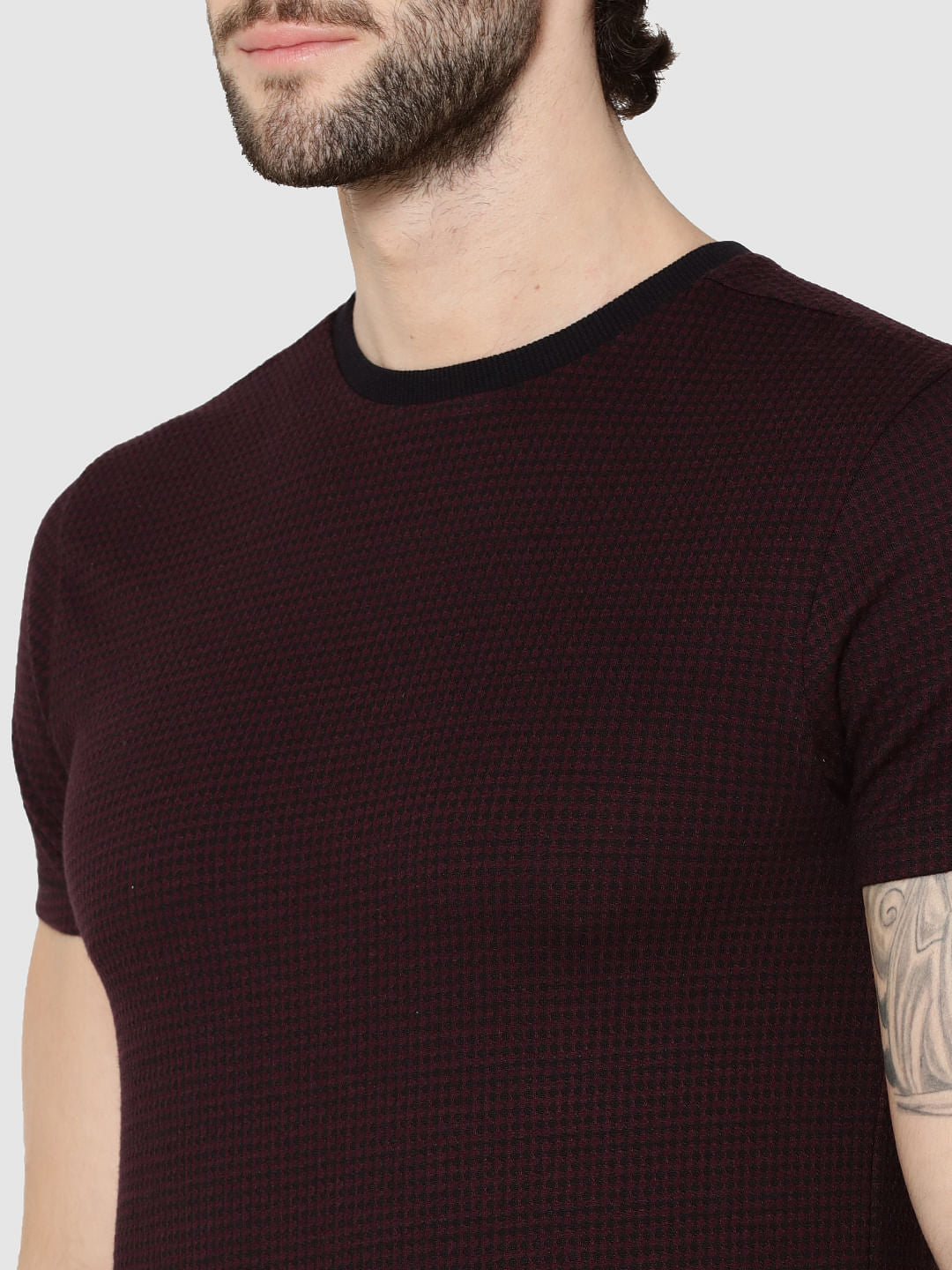 Burgundy Jacquard Crew Neck T-Shirt