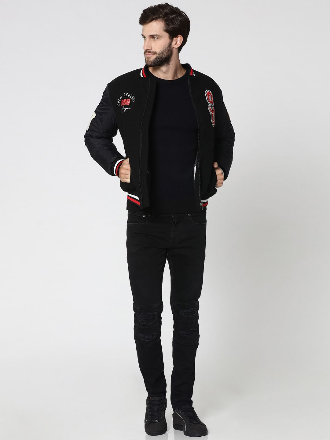 Black Jacquard Crew Neck Sweatshirt