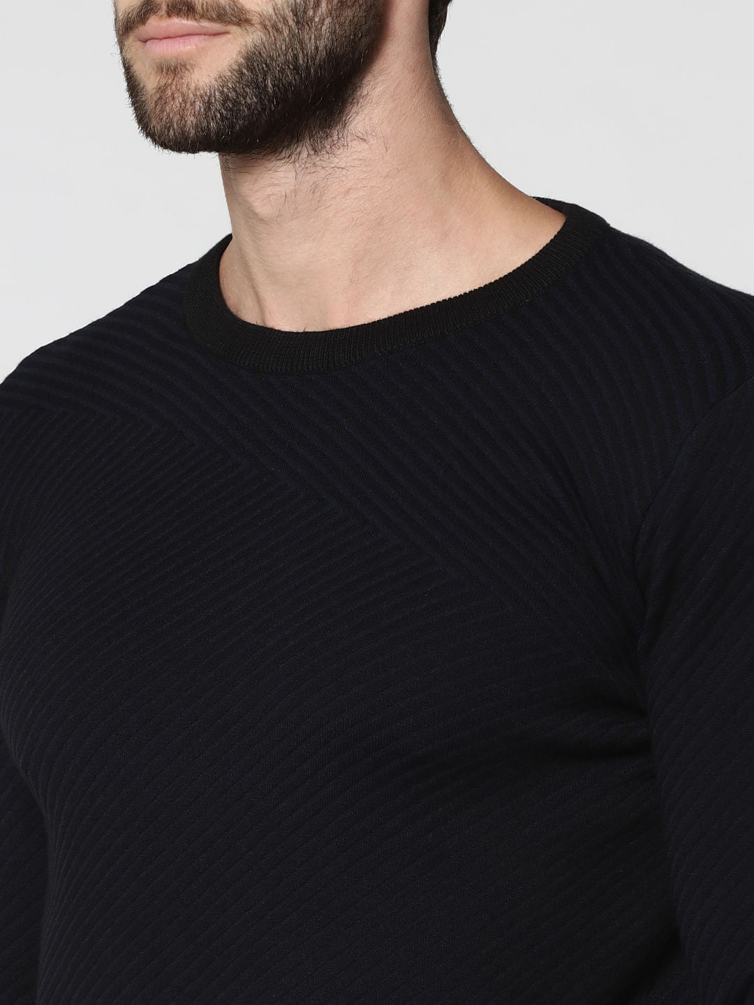 Black Jacquard Crew Neck Sweatshirt