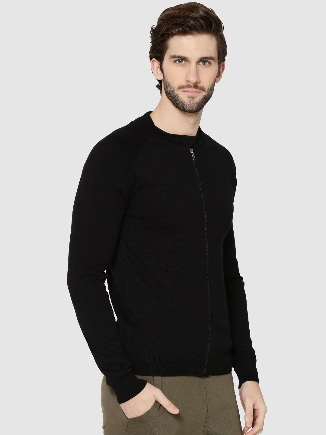 Black Zip Up Cardigan