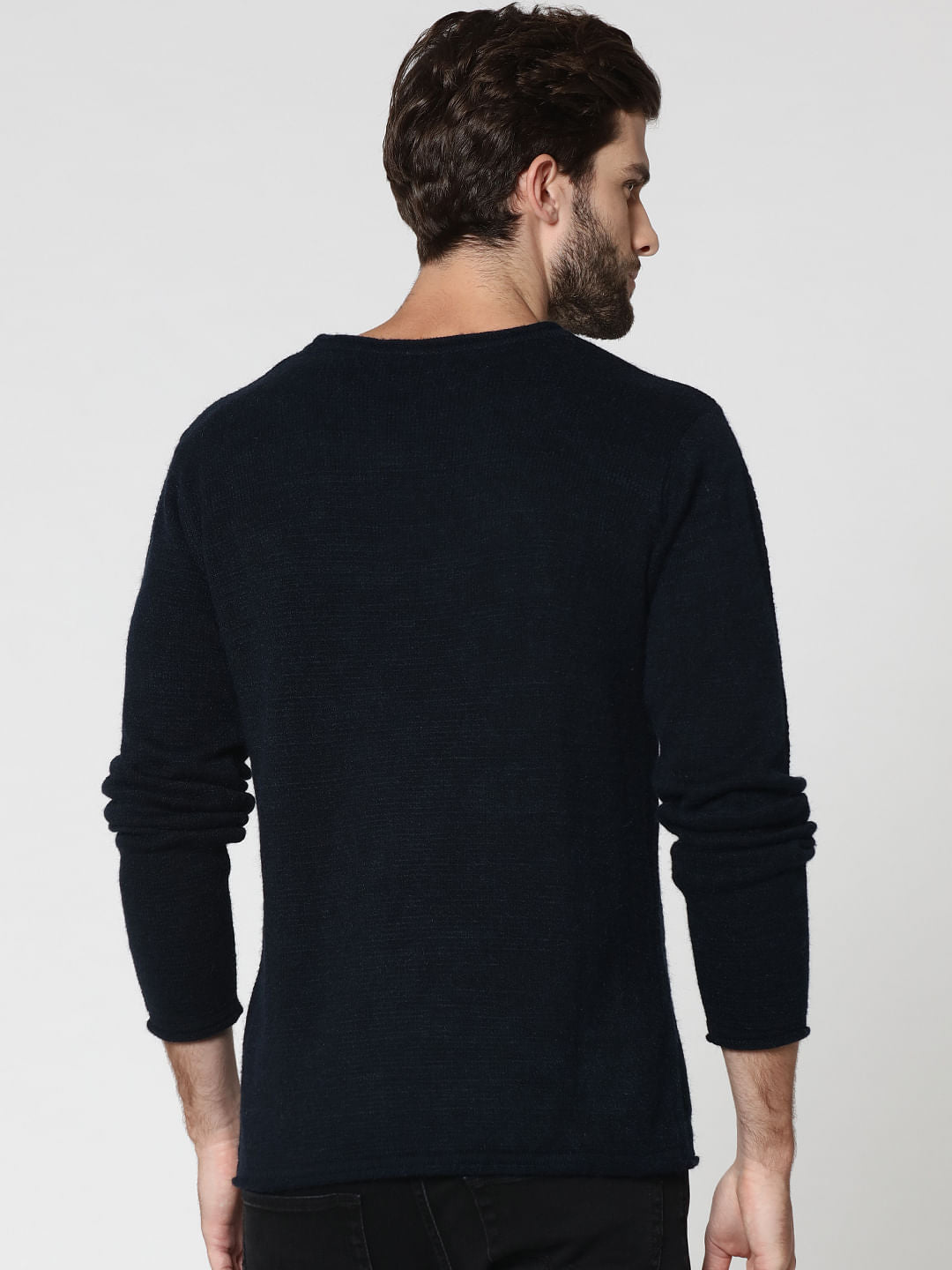 Dark Blue Text Print Pullover