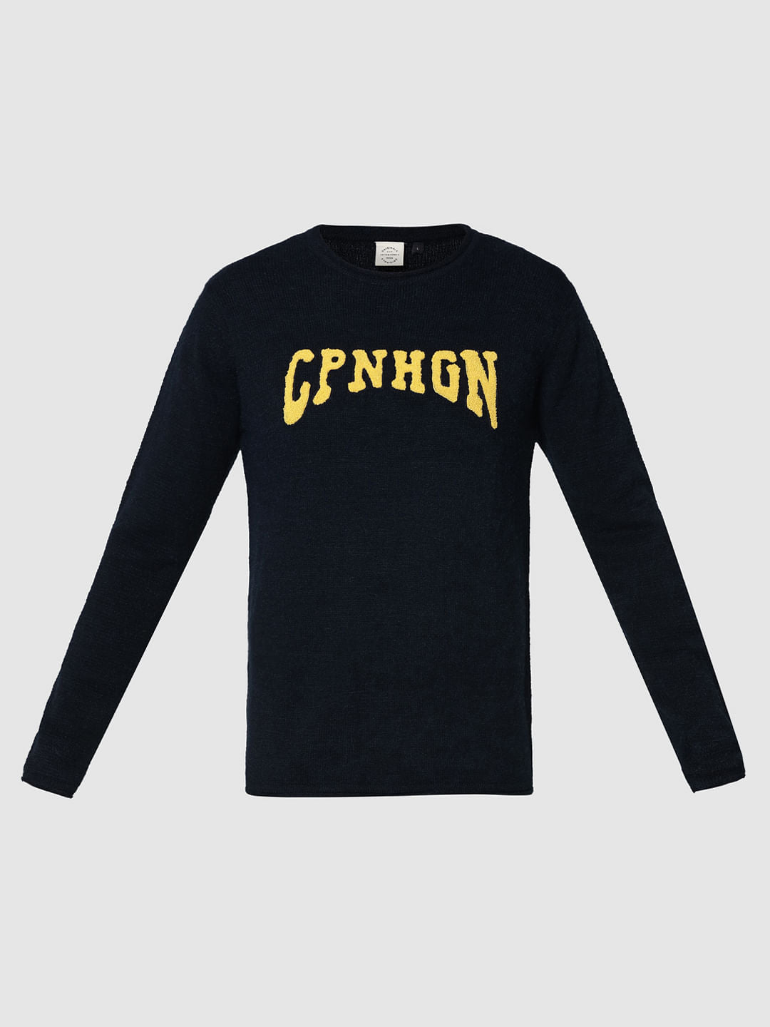 Dark Blue Text Print Pullover