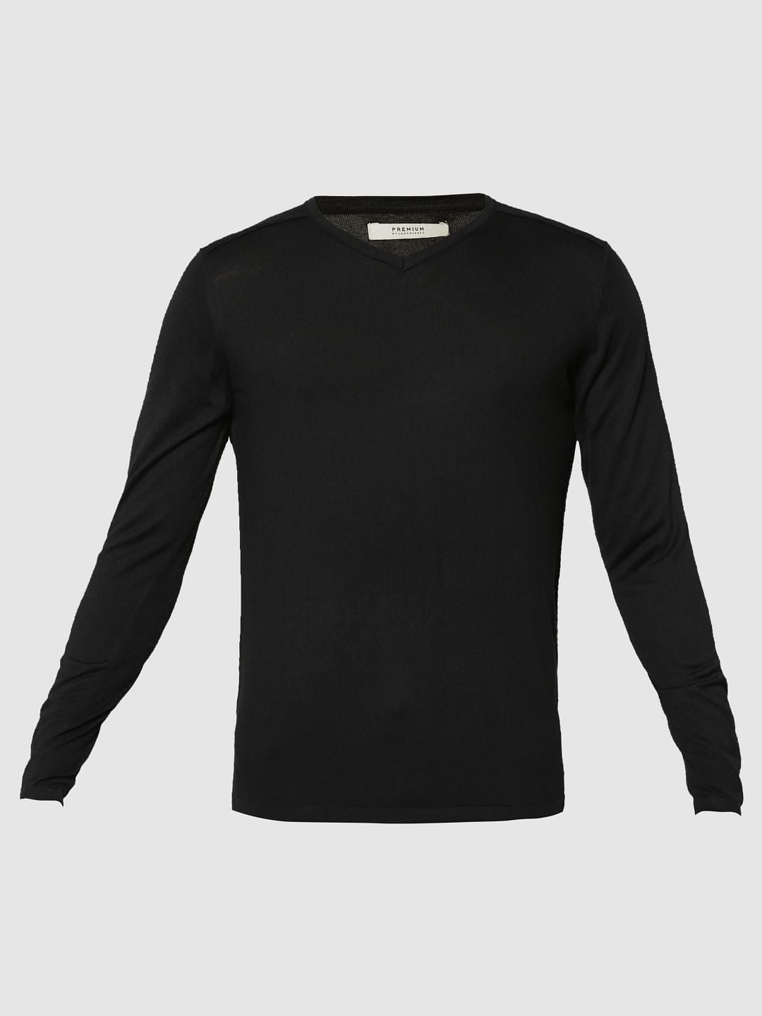 Black V-Neck Full Sleeves T-Shirt