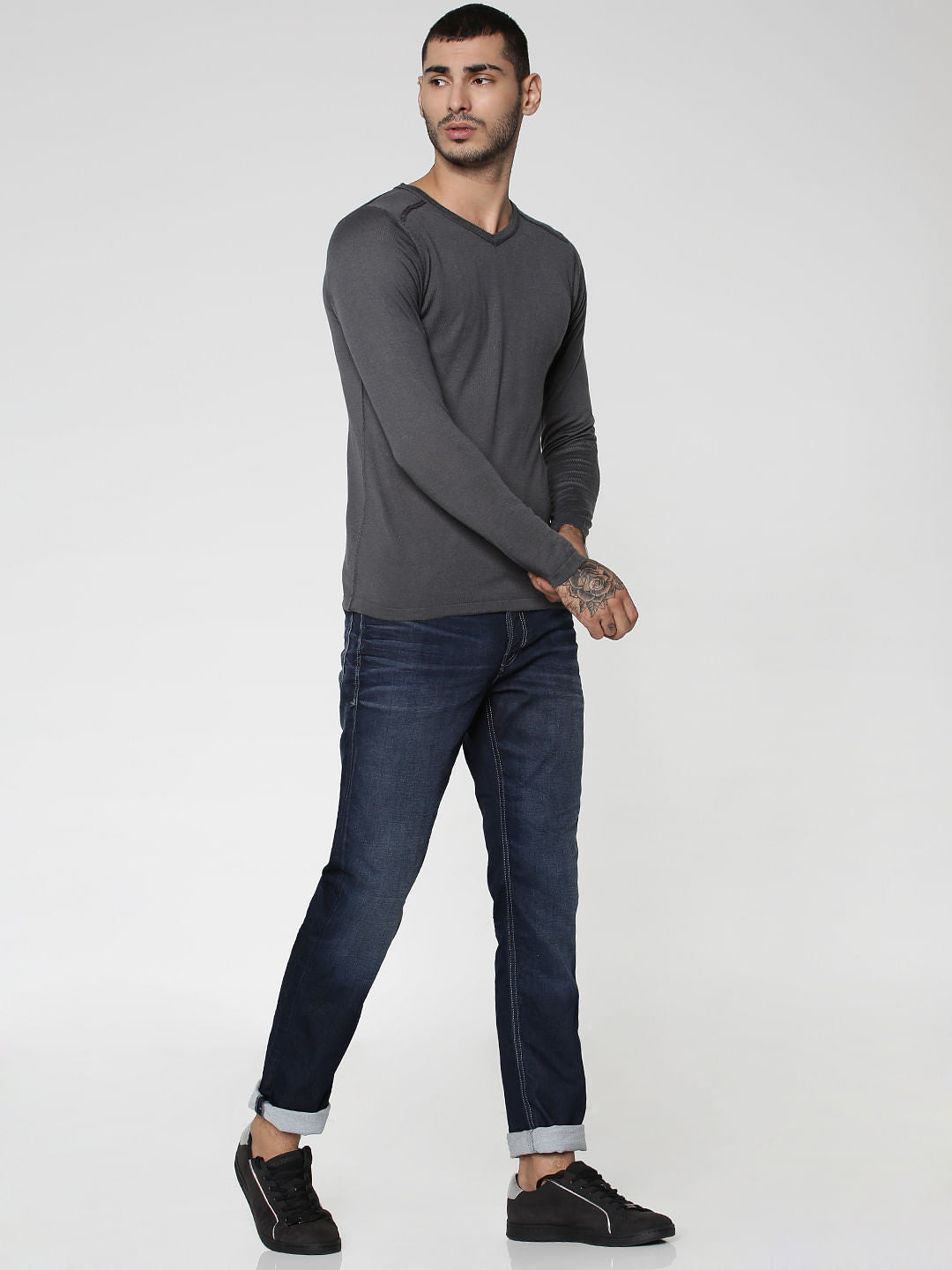 Grey V-Neck Sweatshirt