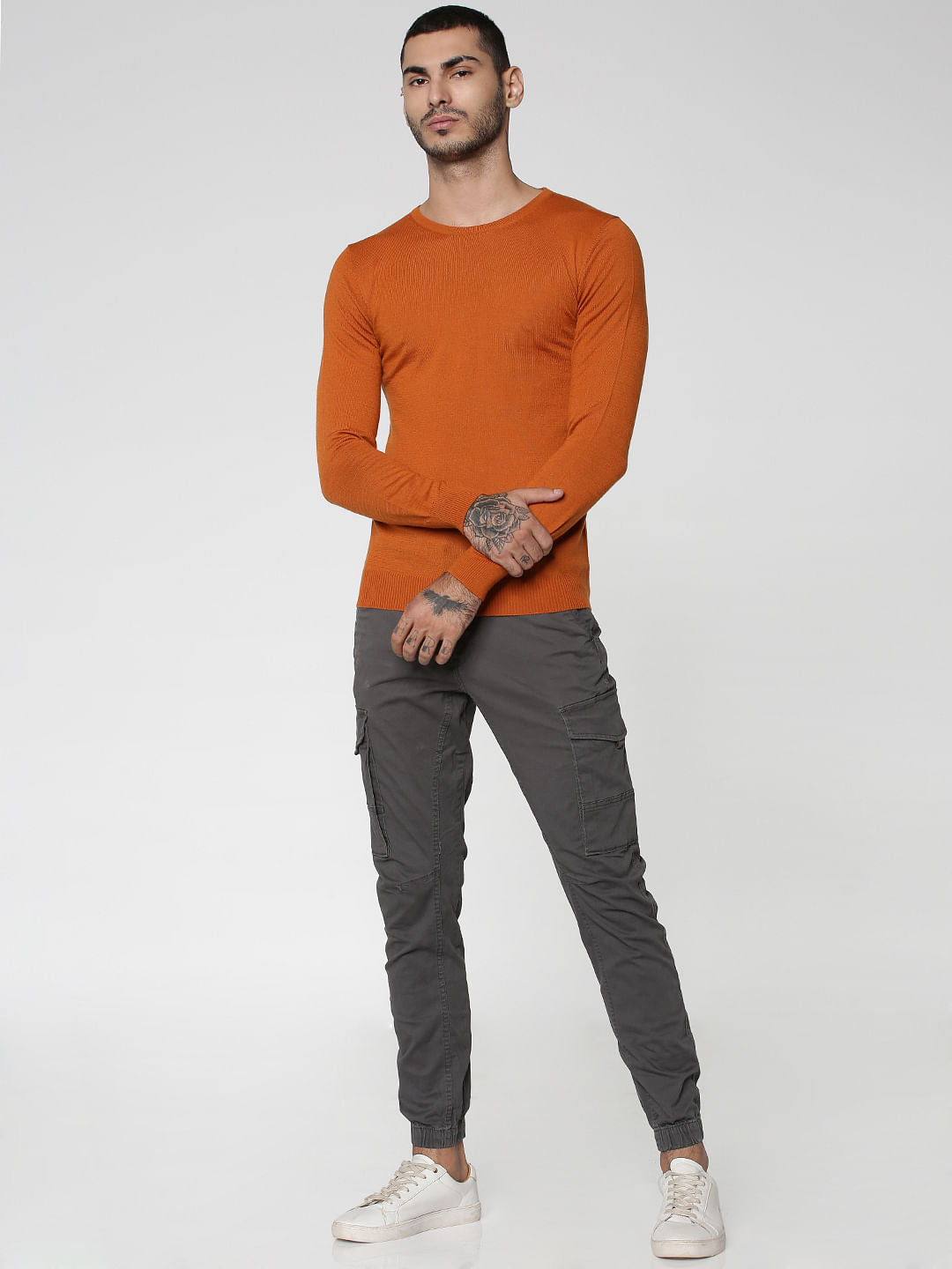 Orange Crew Neck Pullover