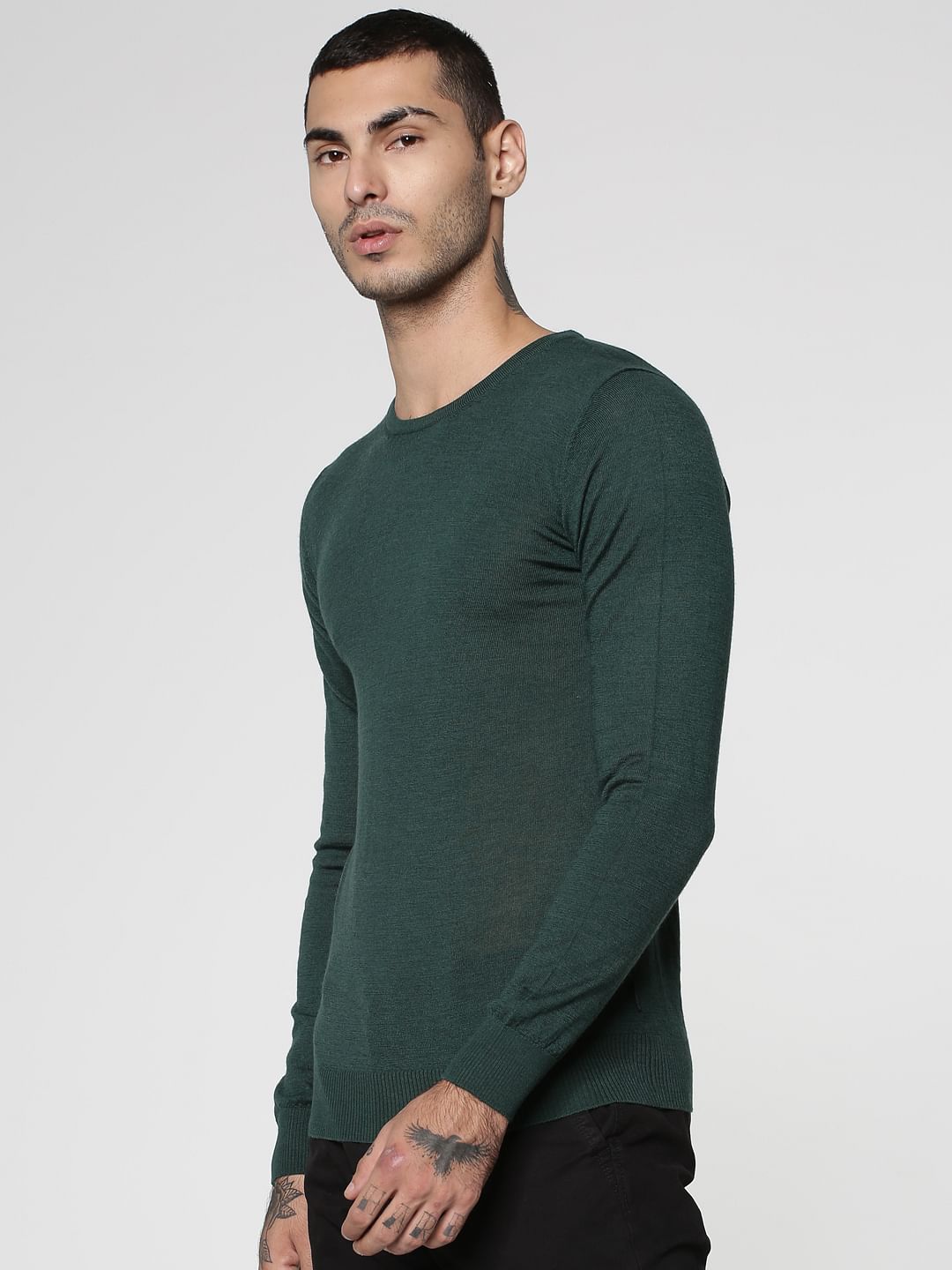 Green Knit Crew Neck Sweatshirt