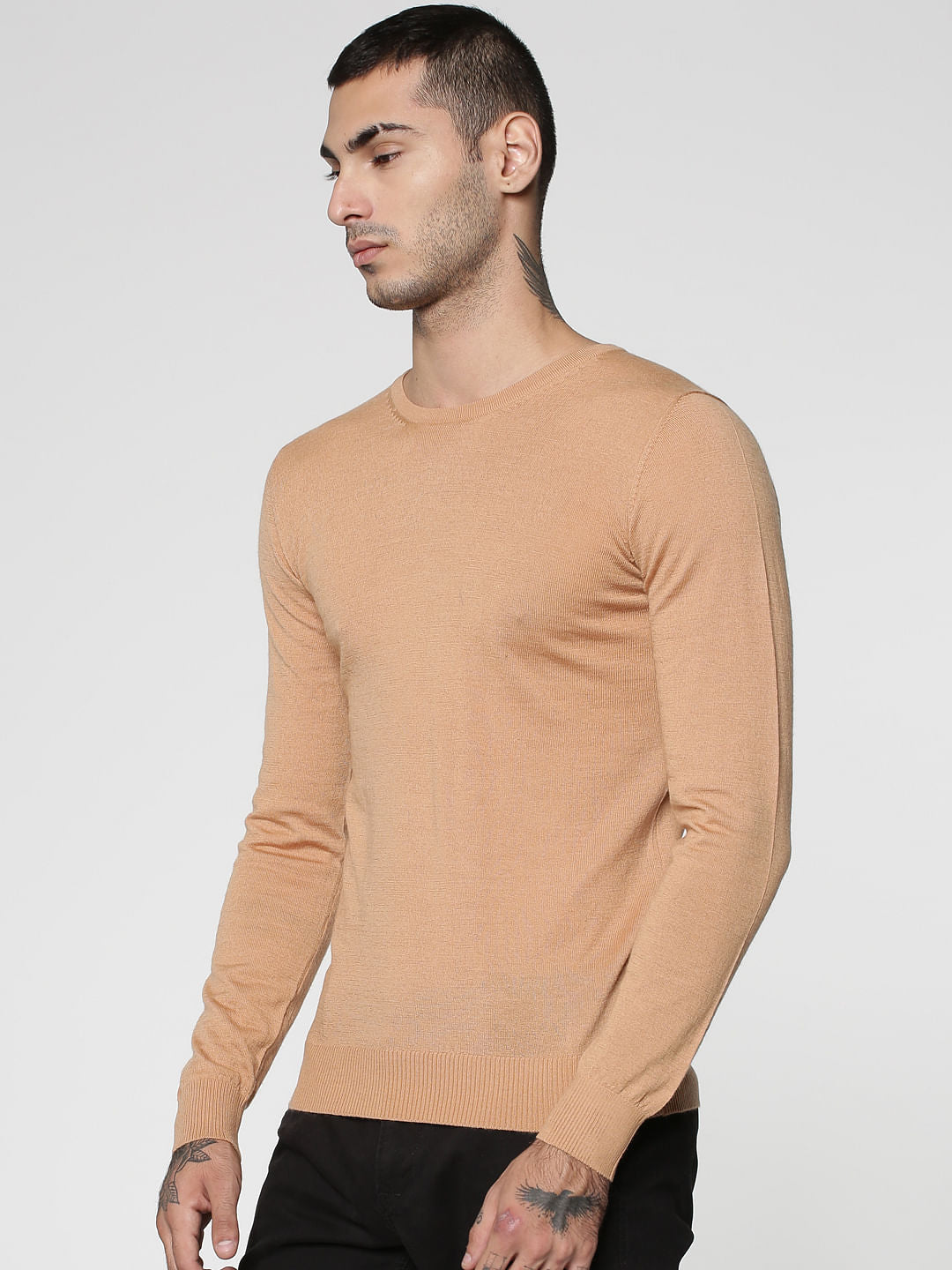 Brown Knit Crew Neck Sweatshirt