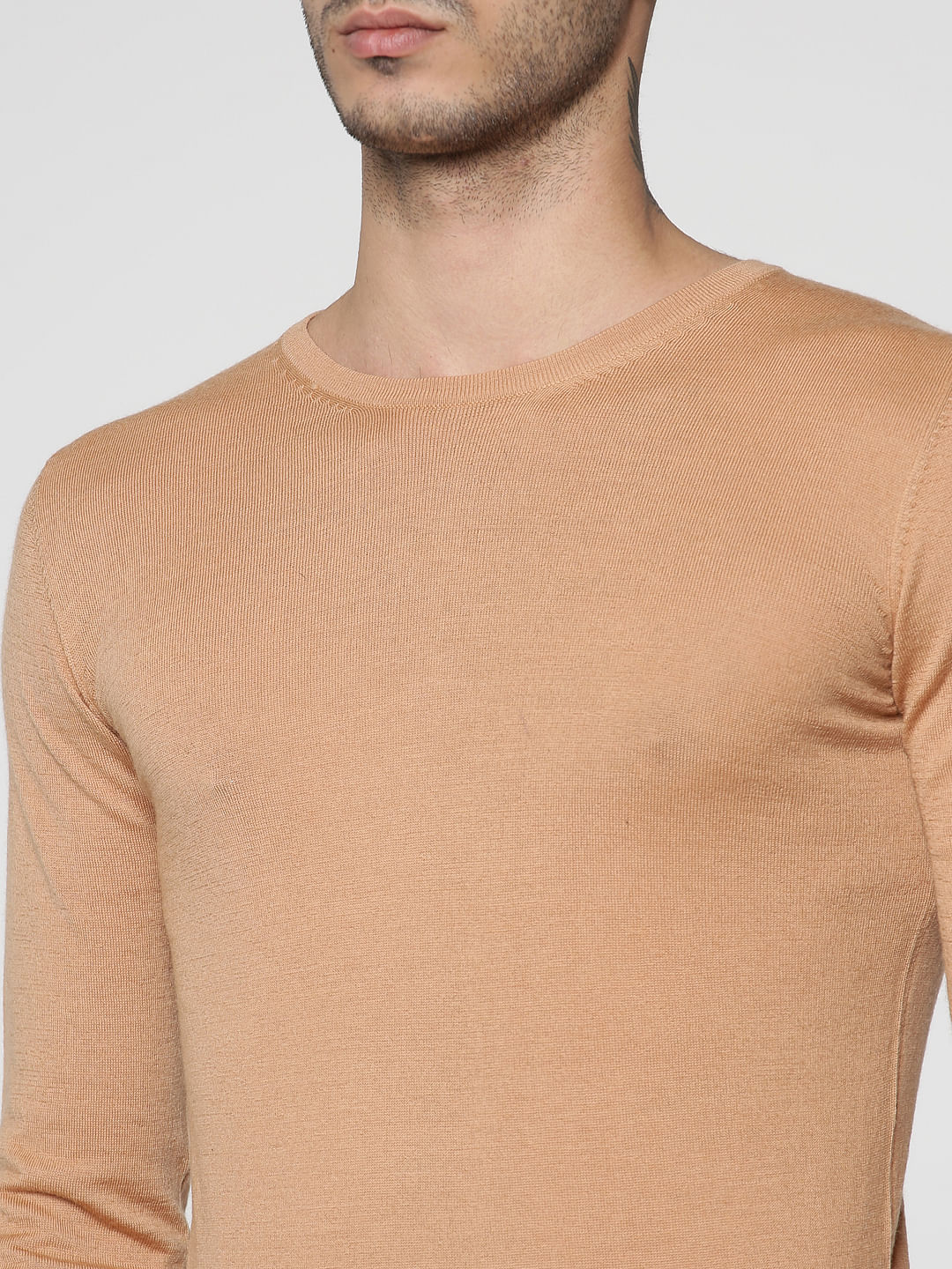 Brown Knit Crew Neck Sweatshirt