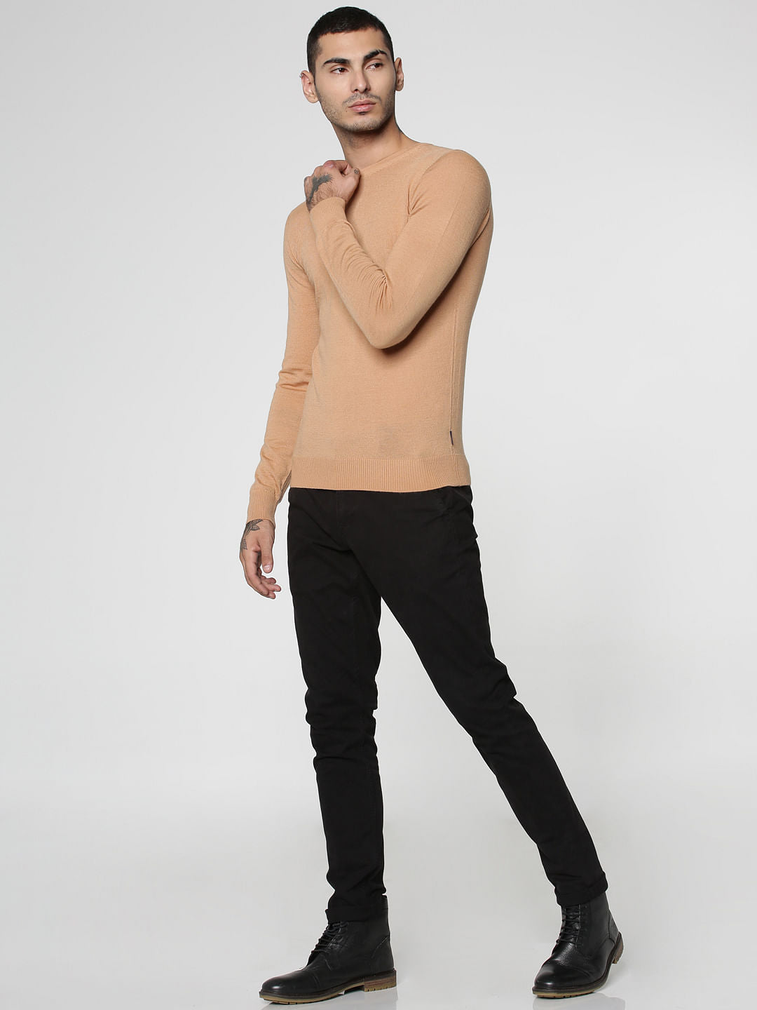 Brown Knit Crew Neck Sweatshirt