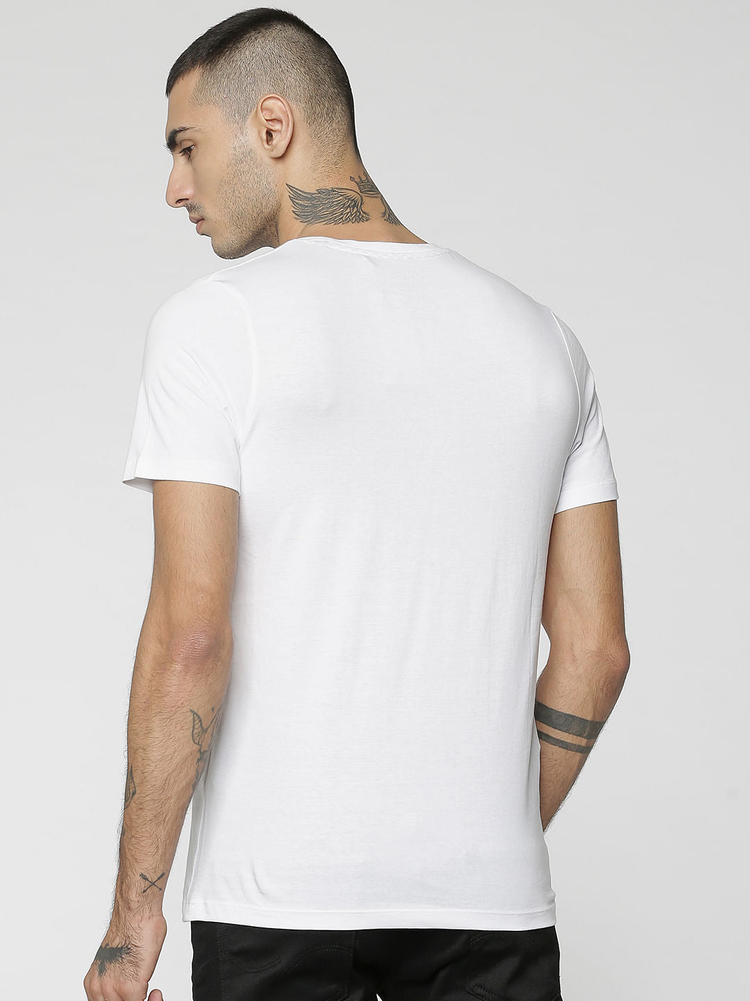 White Skull & Text Print Crew Neck T-Shirt