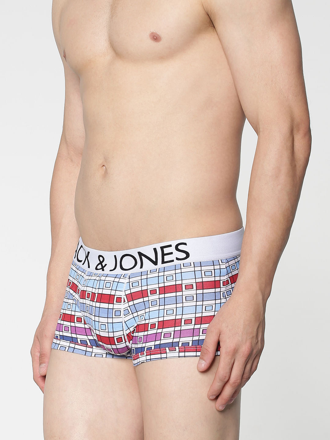 White Line Sqaure Checks Print Brazilian Trunks