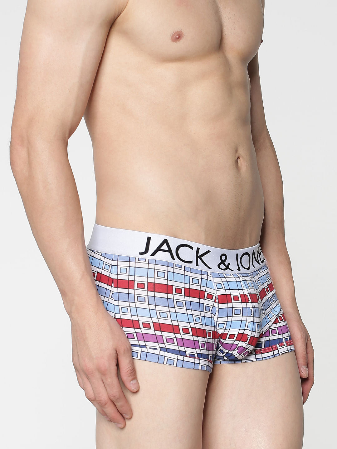 White Line Sqaure Checks Print Brazilian Trunks