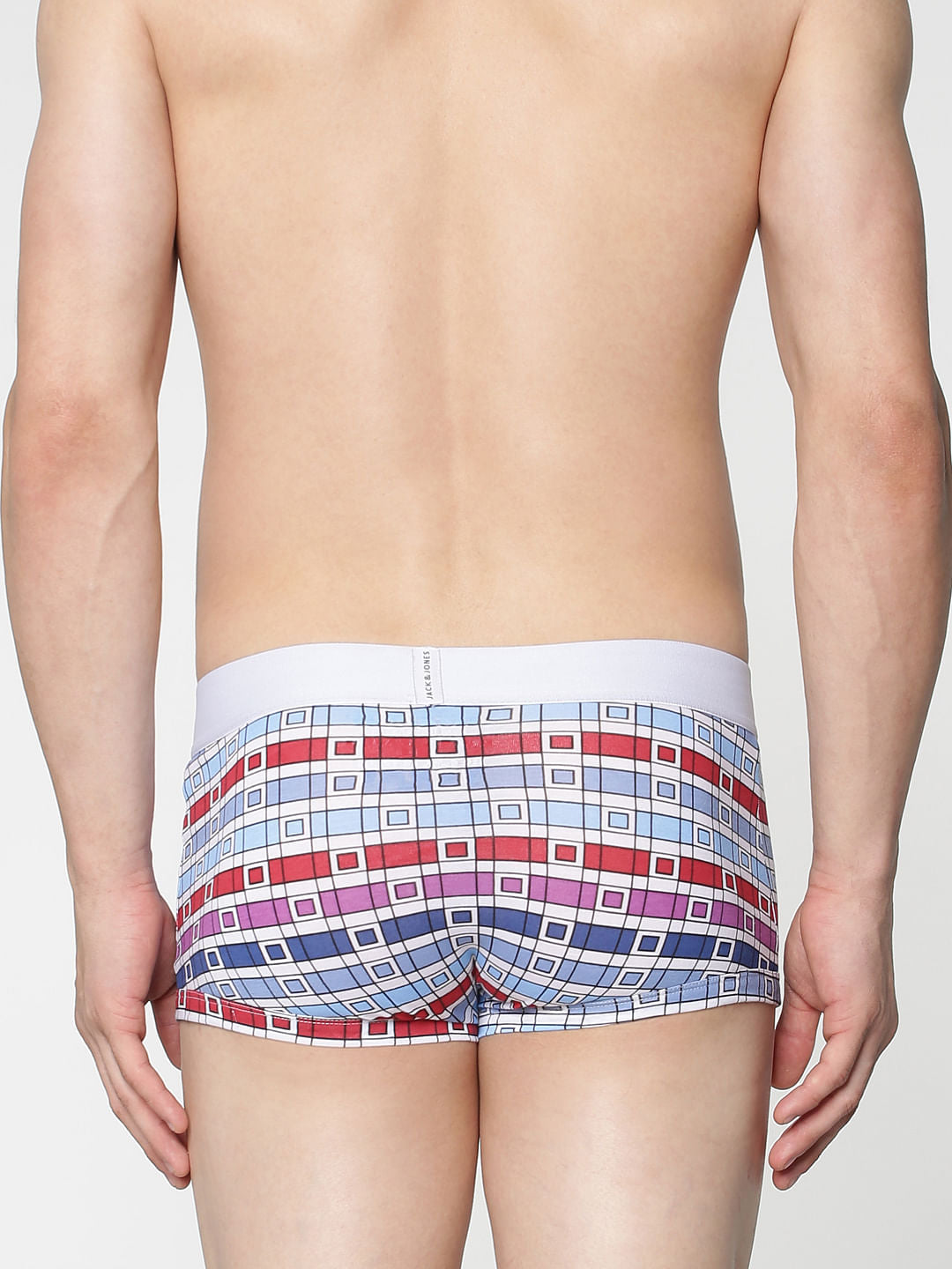 White Line Sqaure Checks Print Brazilian Trunks