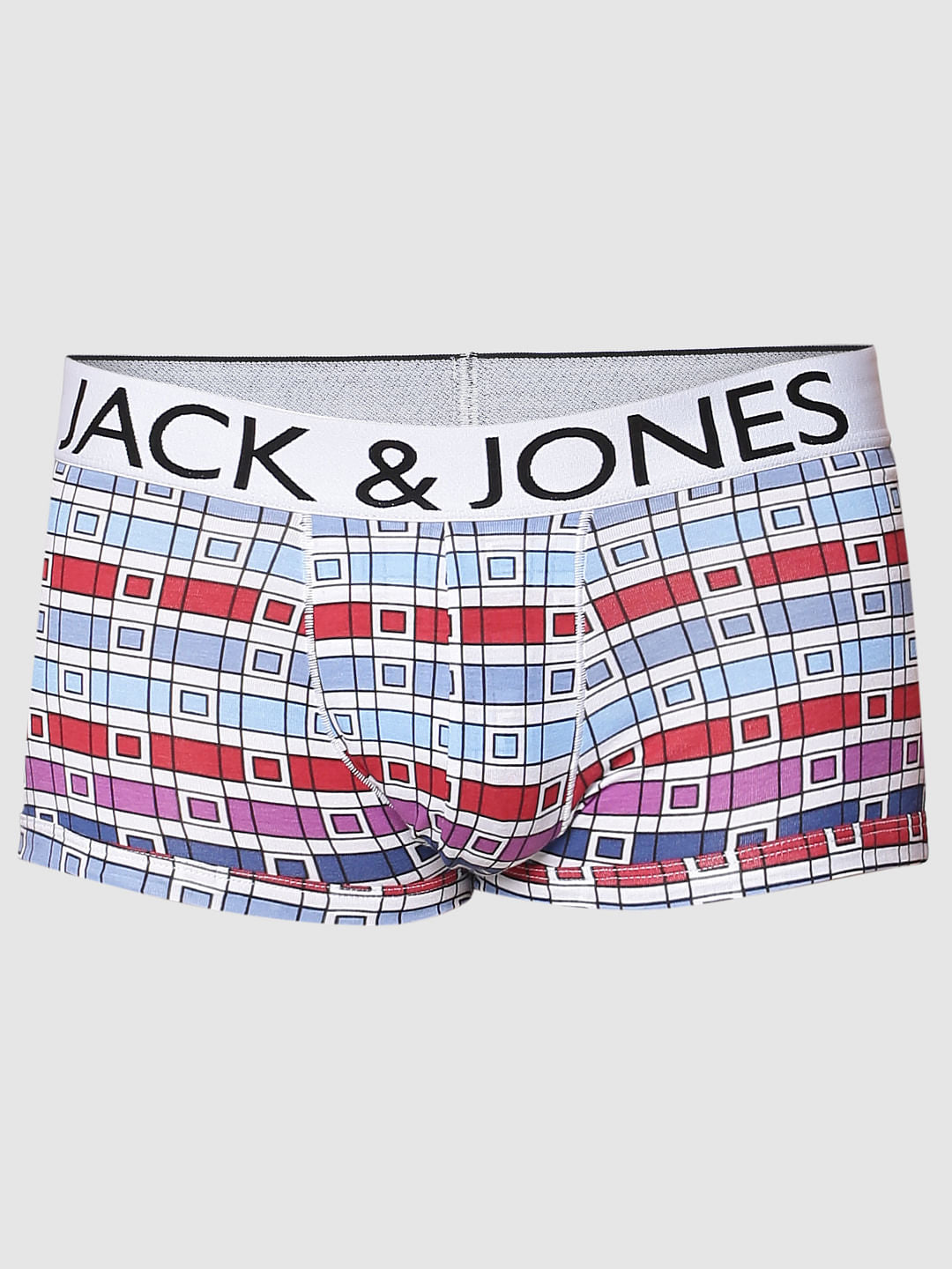White Line Sqaure Checks Print Brazilian Trunks