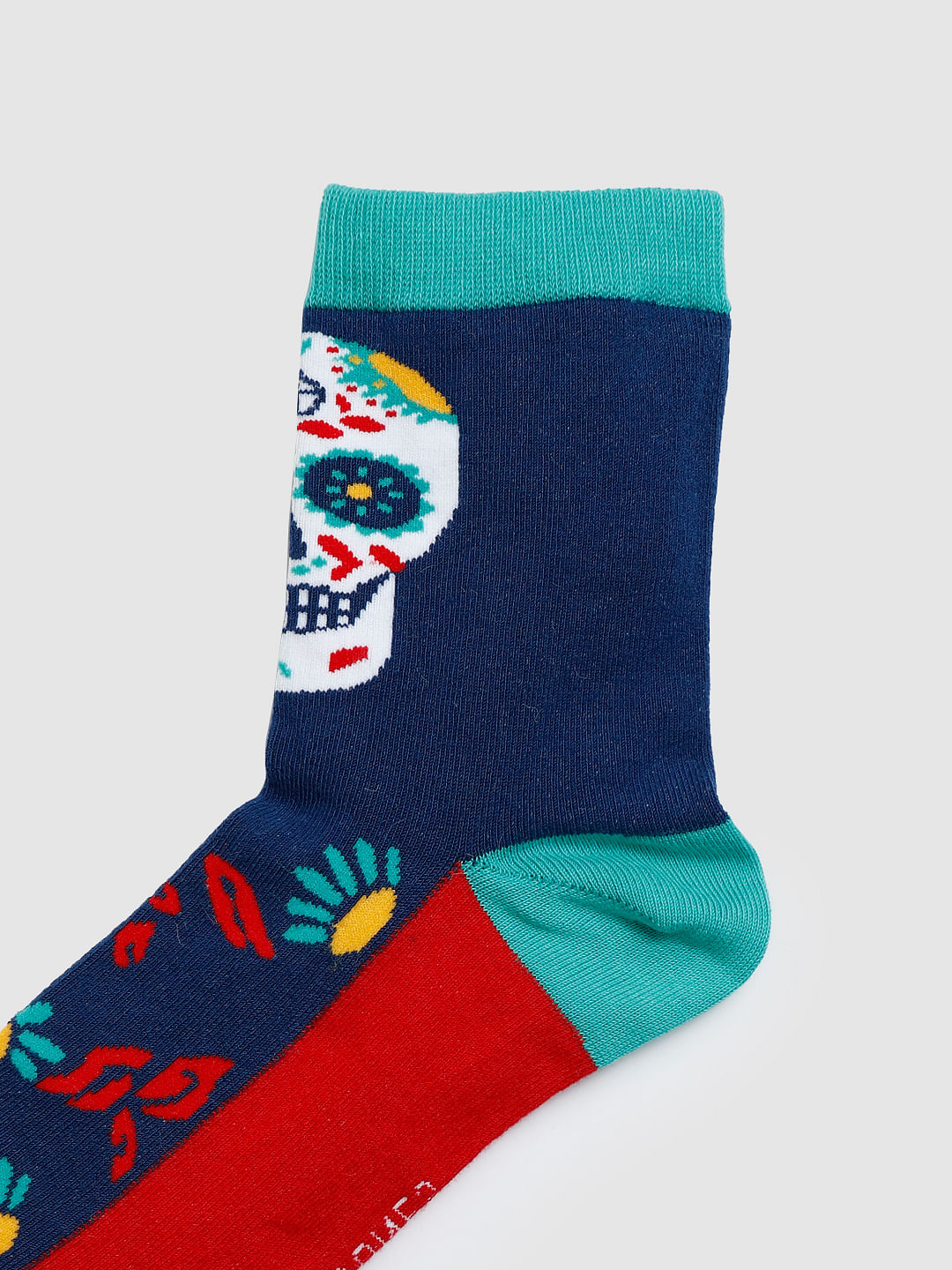 Blue Colour Blocked Mid Calf Length Socks