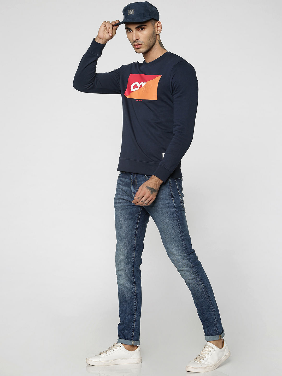 Dark Blue Colourblocked Sweatshirt
