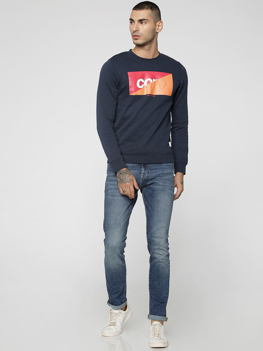 Dark Blue Colourblocked Sweatshirt