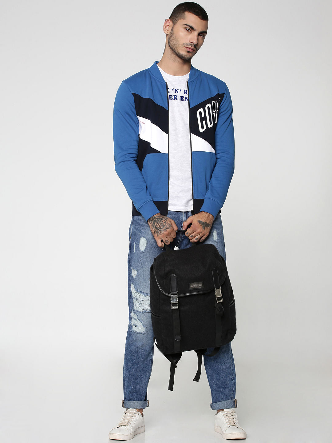 Blue Colourblocked Sweat Jacket