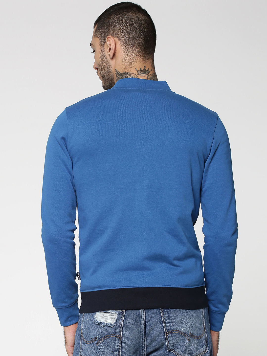 Blue Colourblocked Sweat Jacket