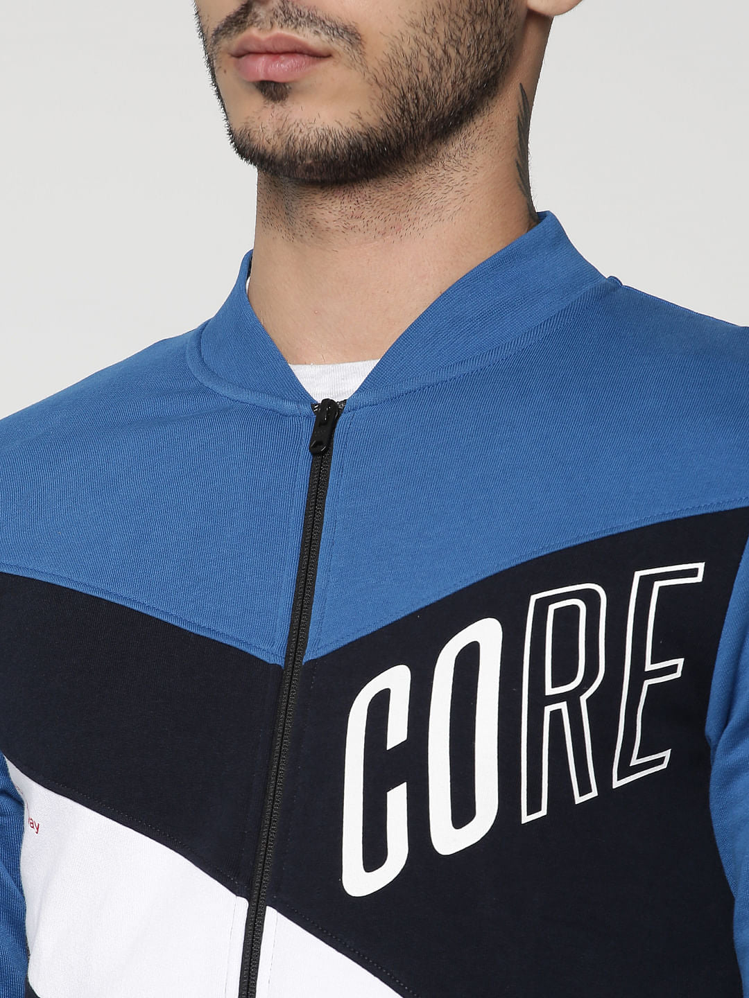 Blue Colourblocked Sweat Jacket