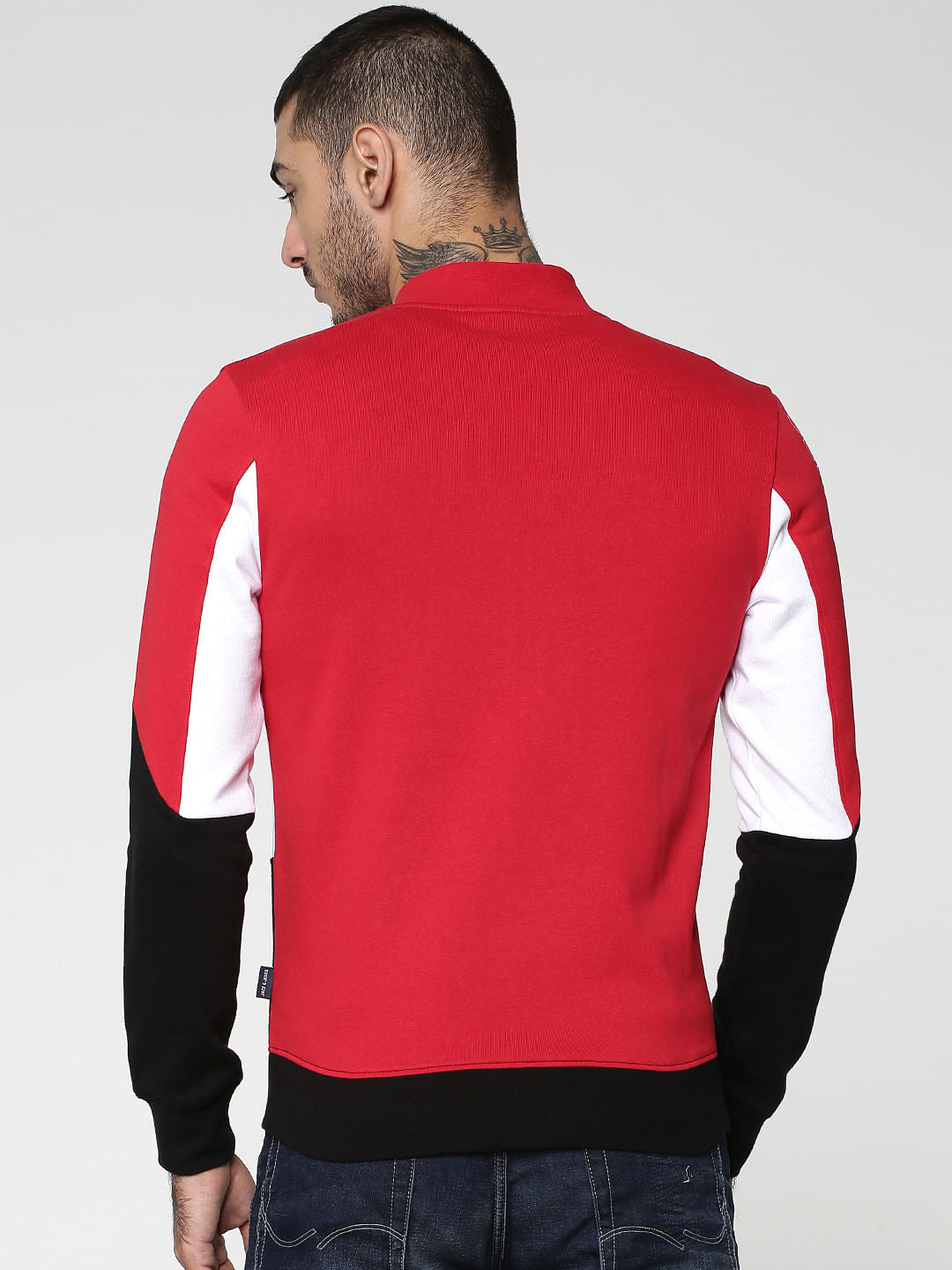 Red Colourblocked Sweat Jacket