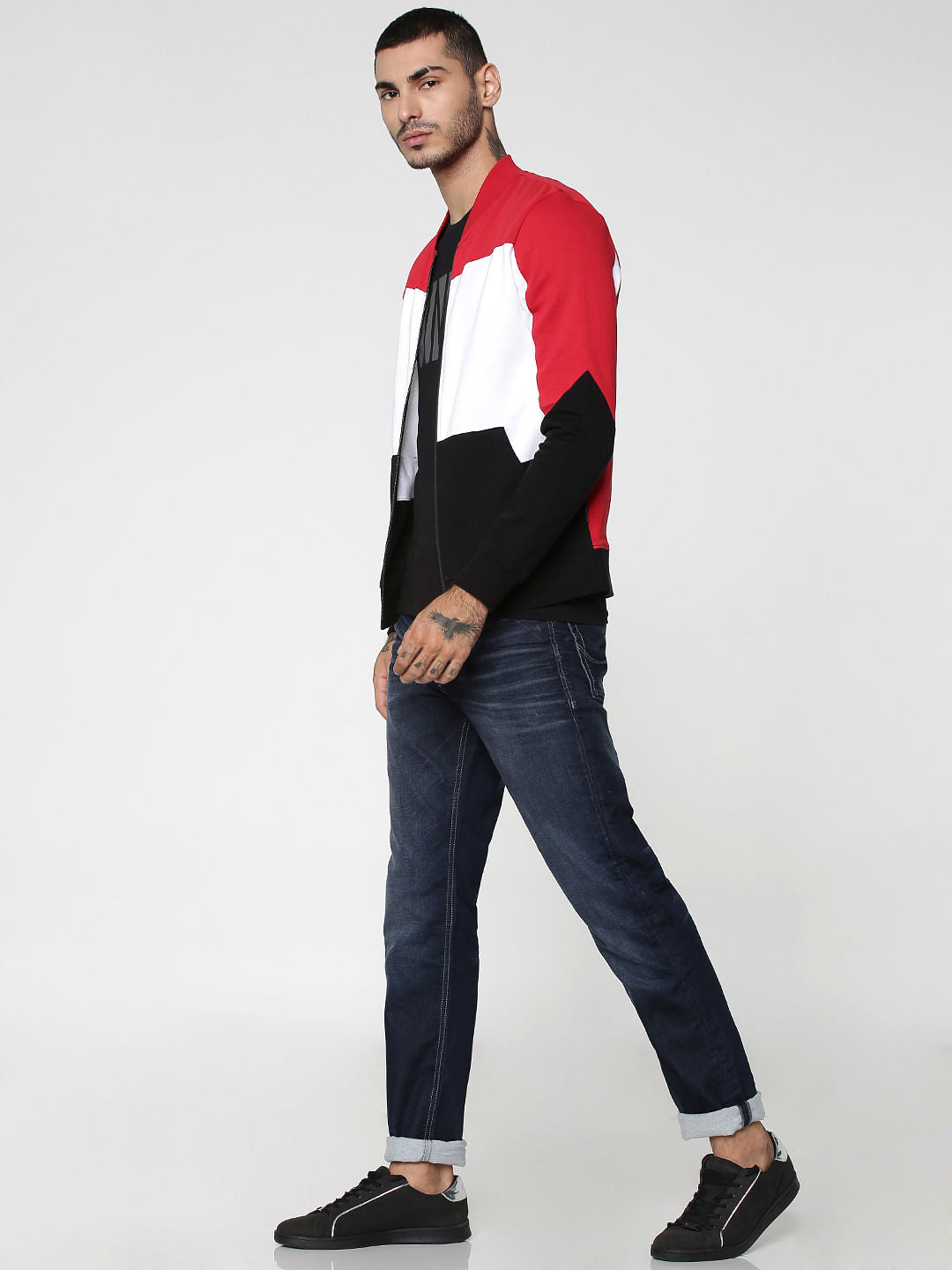 Red Colourblocked Sweat Jacket