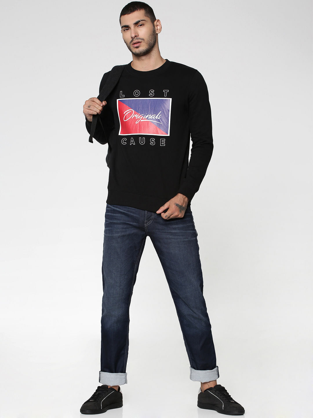 Black Text Print Sweatshirt