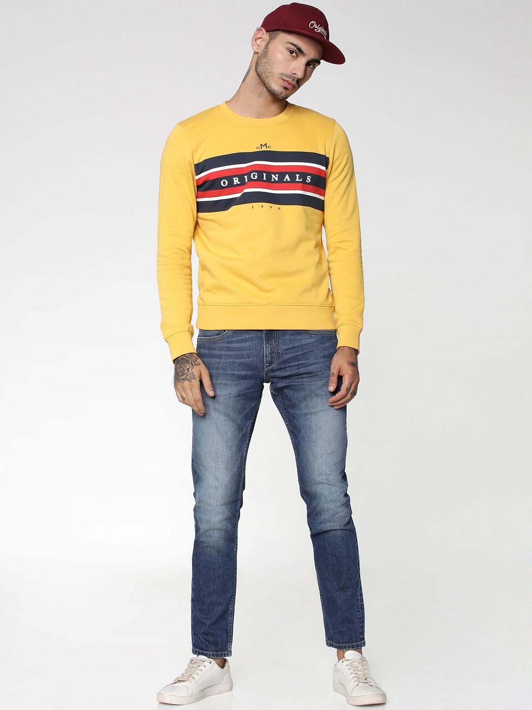 Yellow Graphic Print Crew Neck Sweatshirt