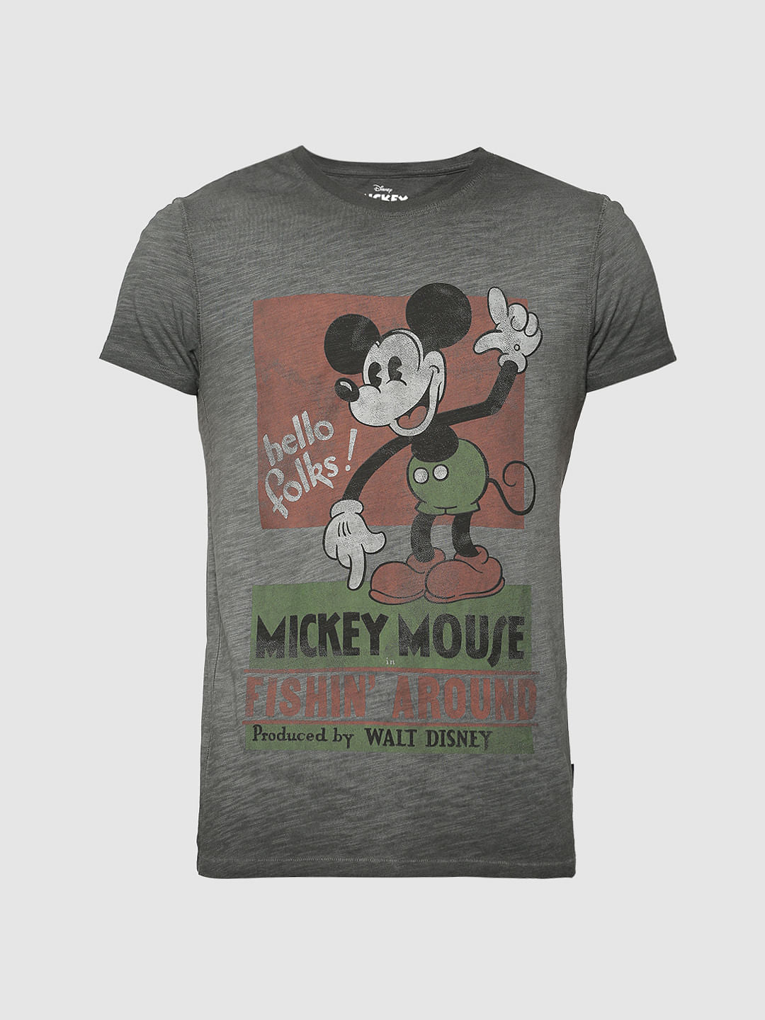 Mickey Grey Mickey Mouse Print Crew Neck T-Shirt
