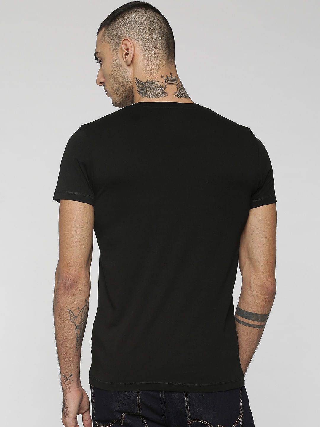 Mickey Black Mickey Mouse Origami Print Crew Neck T-Shirt