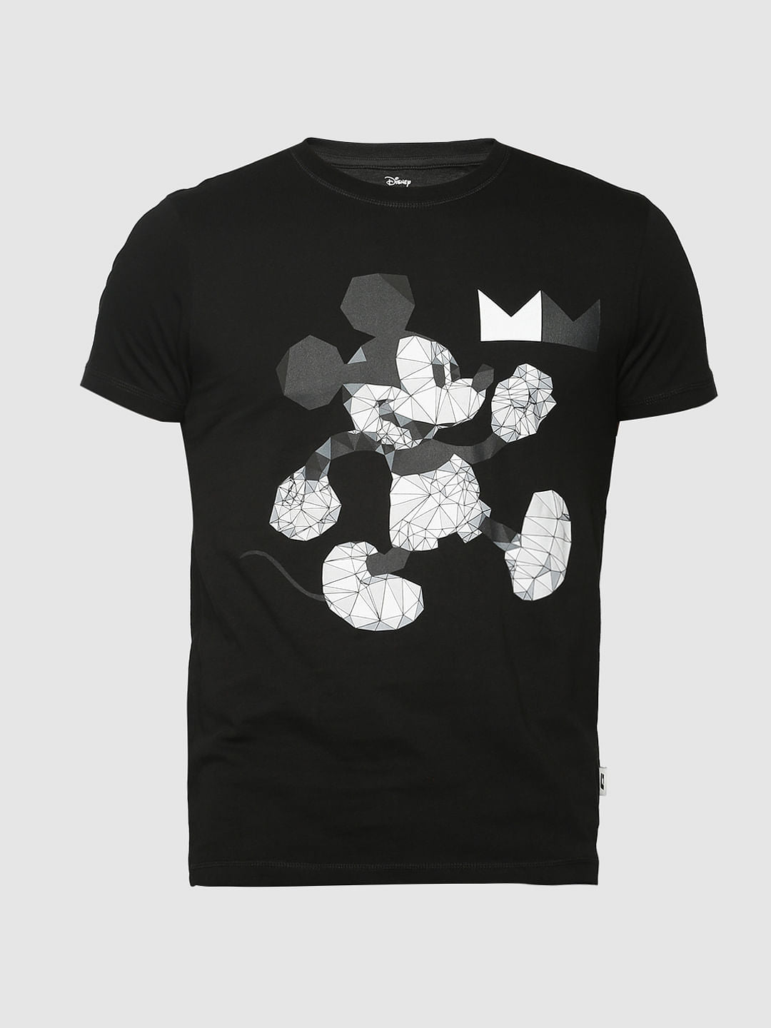Mickey Black Mickey Mouse Origami Print Crew Neck T-Shirt