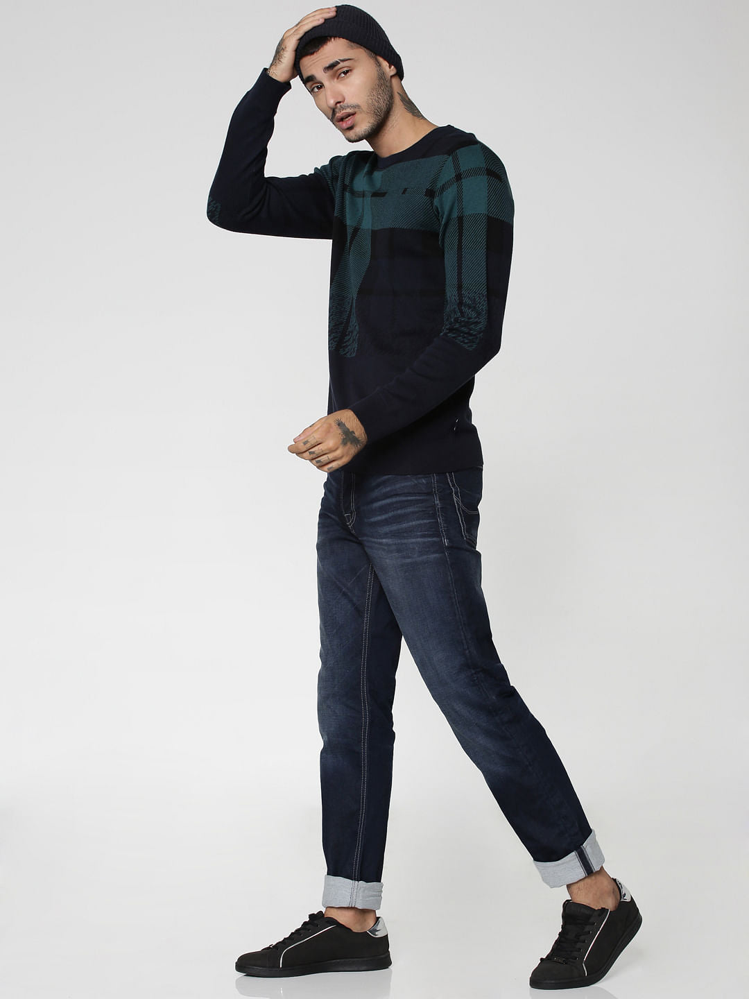 Dark Blue Ombre Check Sweatshirt