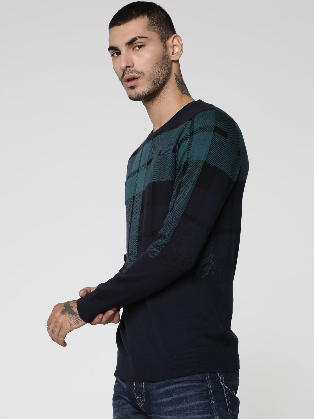 Dark Blue Ombre Check Sweatshirt