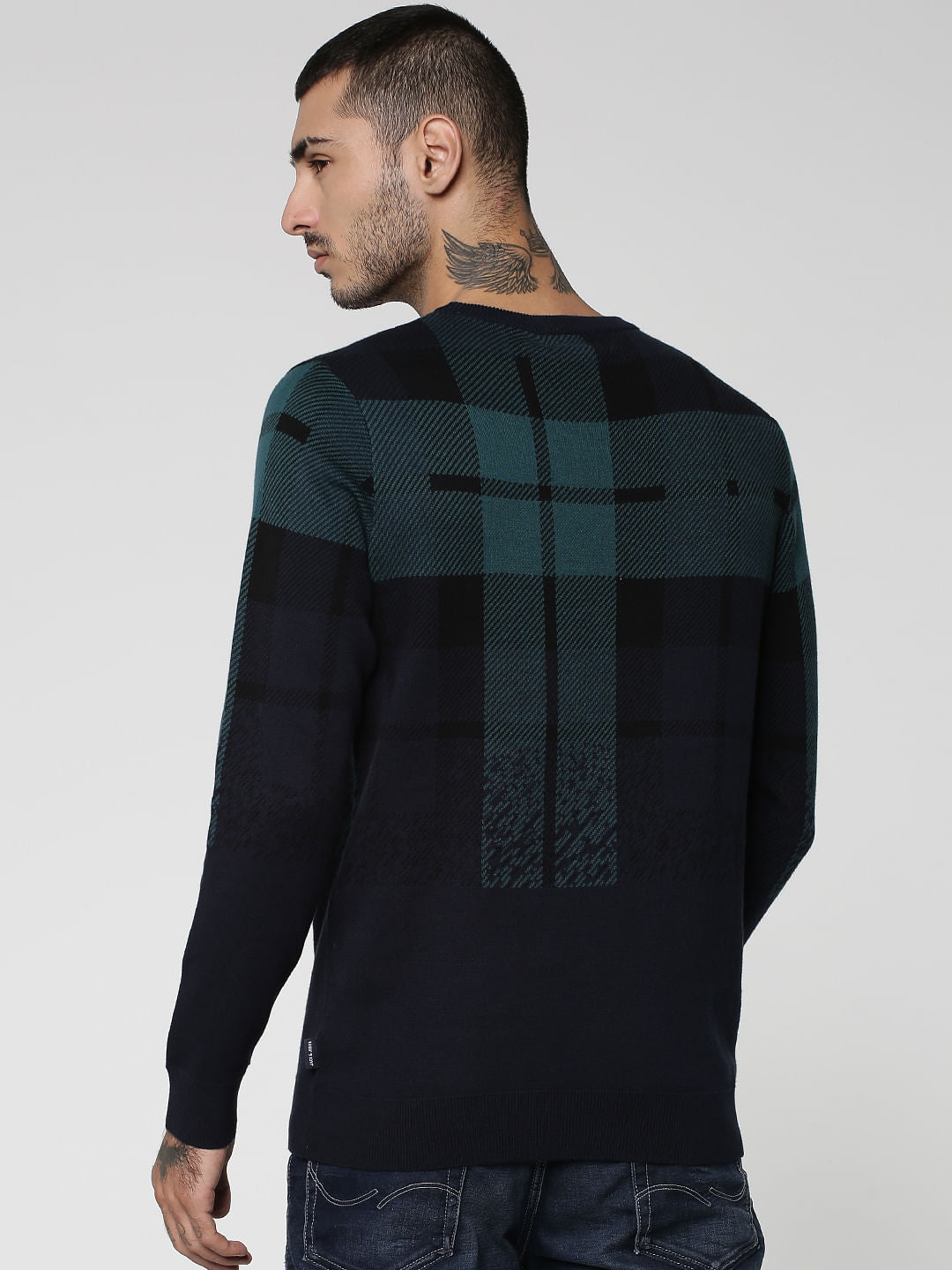 Dark Blue Ombre Check Sweatshirt