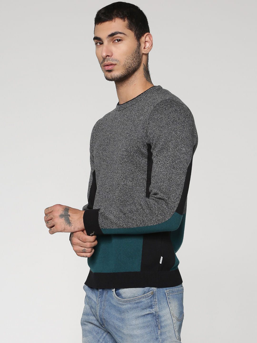 Black Colour Blocked Crew Neck Sweatshirt