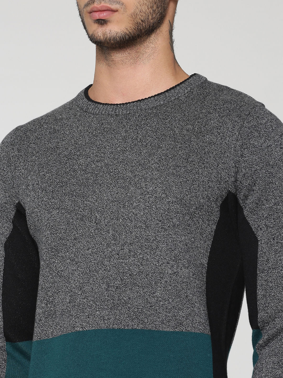 Black Colour Blocked Crew Neck Sweatshirt
