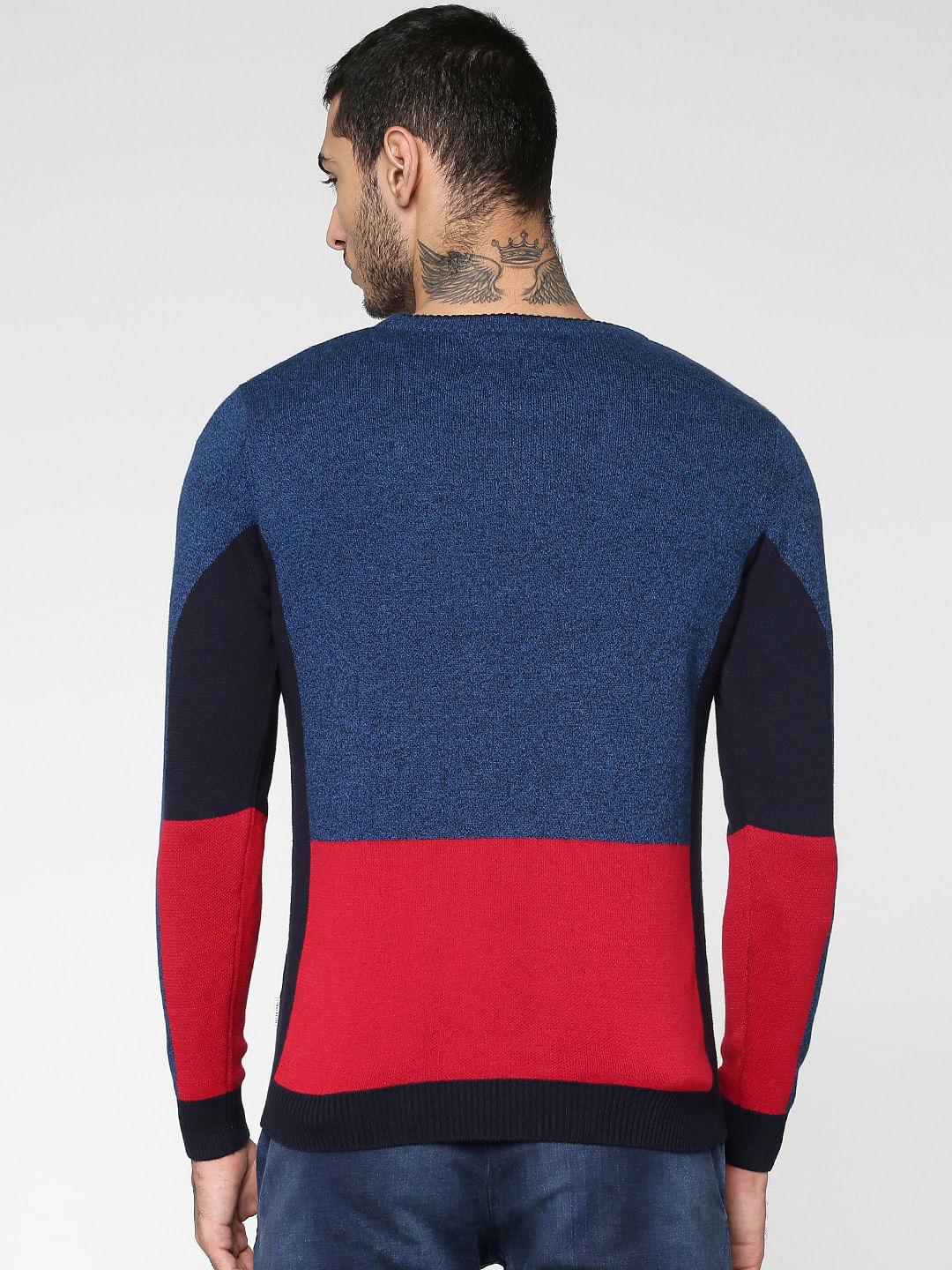 Blue Colour Blocked Crew Neck Sweatshirt