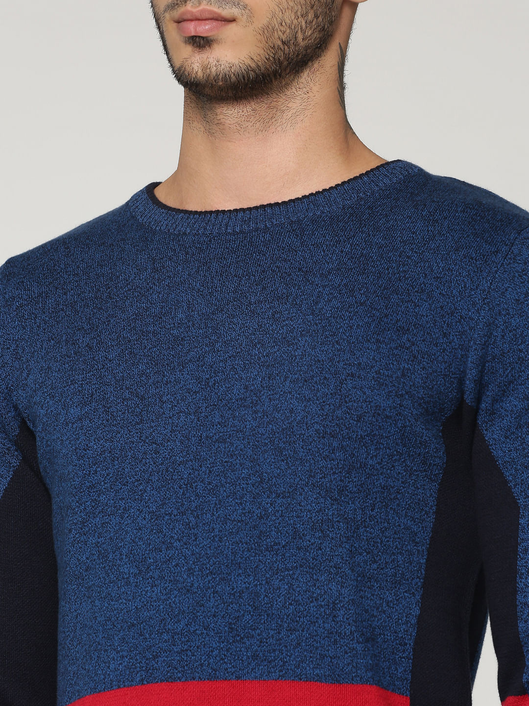 Blue Colour Blocked Crew Neck Sweatshirt