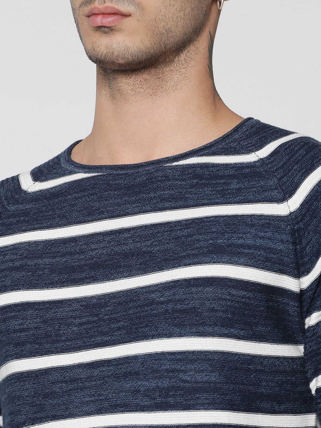Blue Stripes Raglan Sleeves Crew Neck Sweatshirt