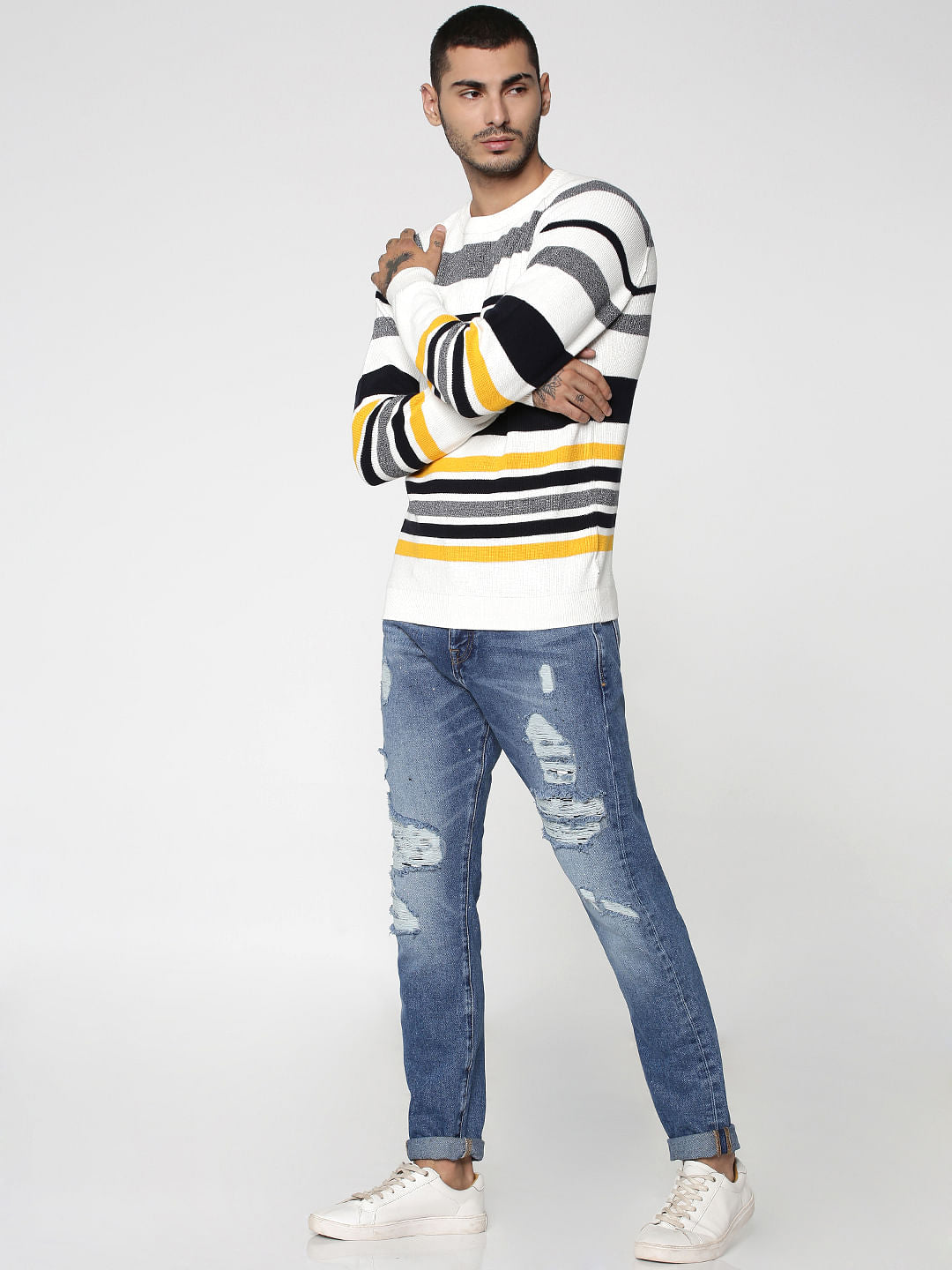 White Striped Sweatshirt