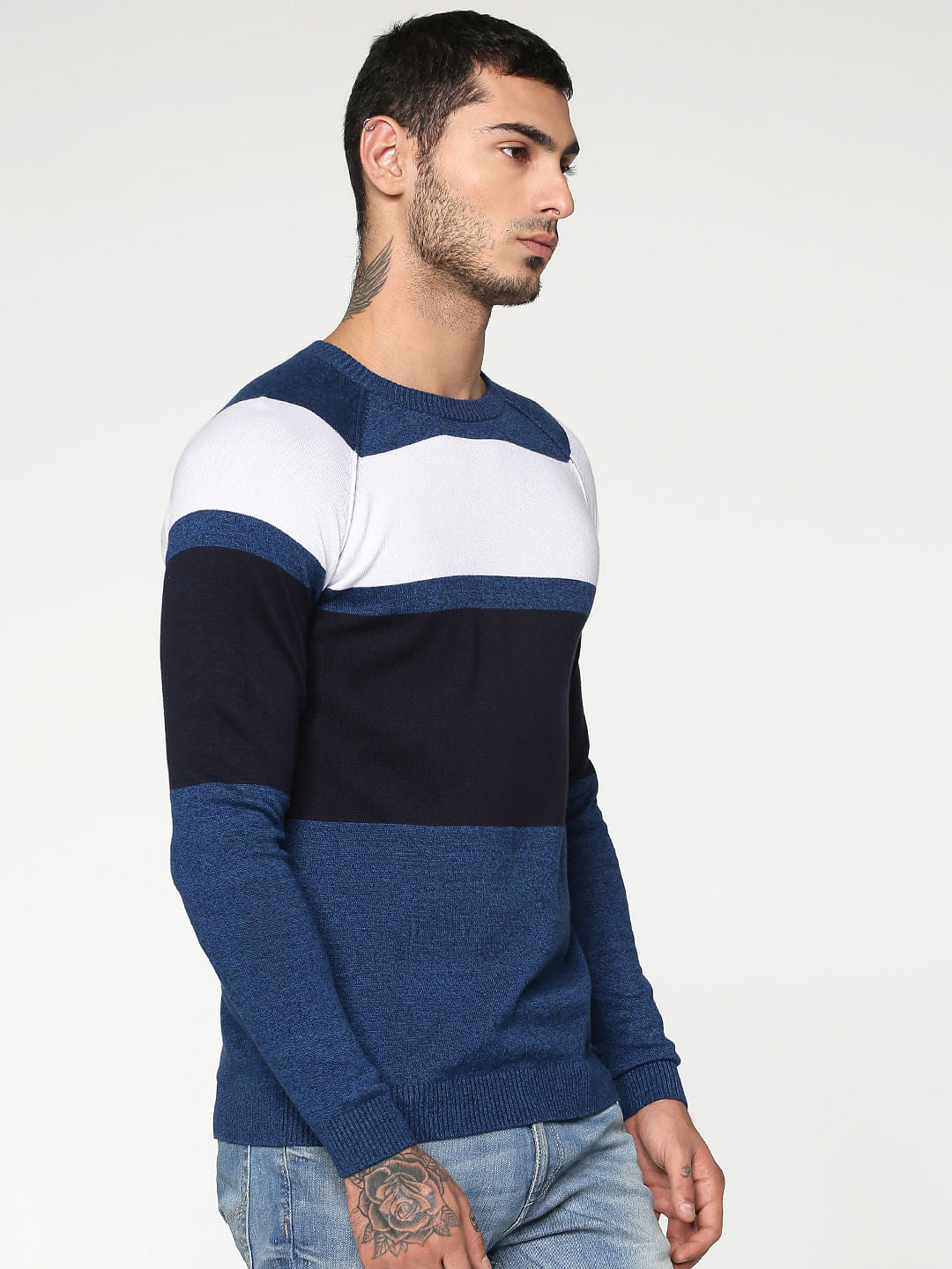 Blue Colourblocked Crew Neck Sweatshirt