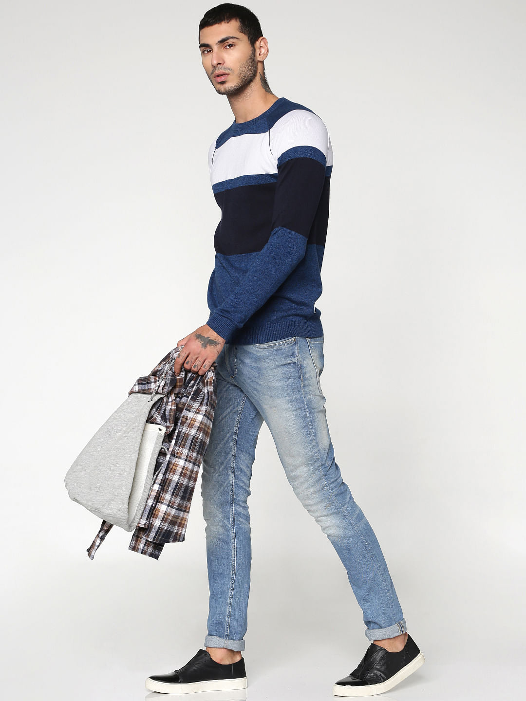 Blue Colourblocked Crew Neck Sweatshirt