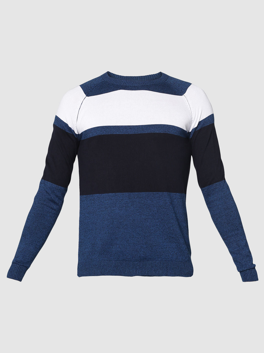 Blue Colourblocked Crew Neck Sweatshirt