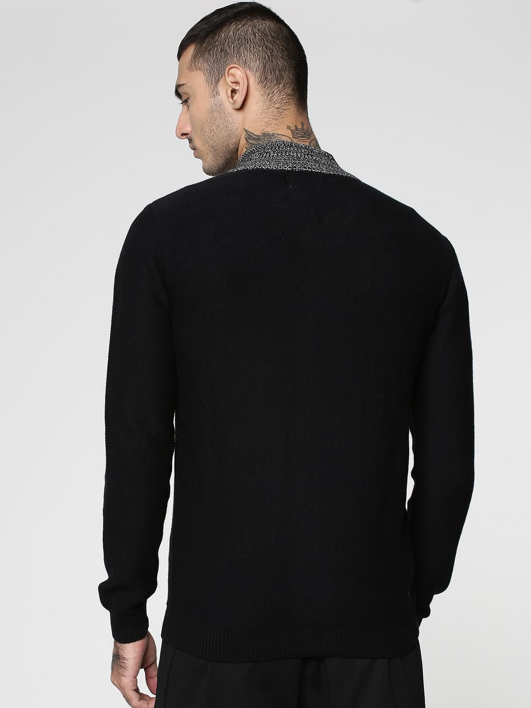 Black Colour Blocked Crew Neck Zip Up Sweatshirt