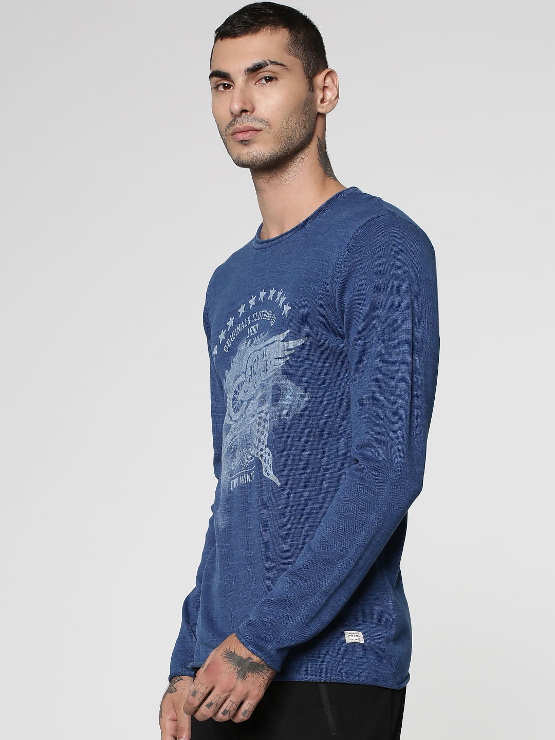 Indigo Graphic Print Crew Neck Sweatshirt