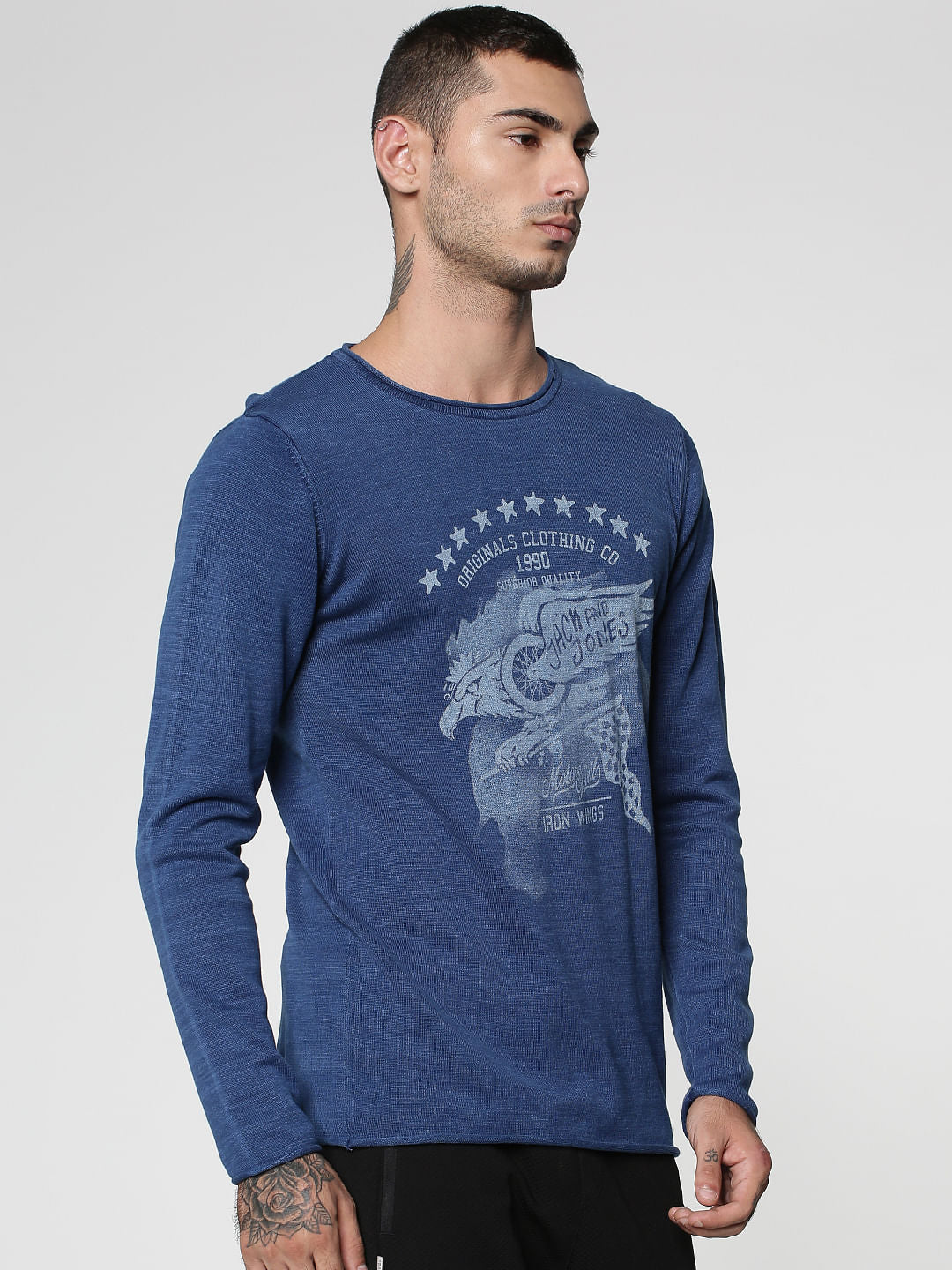 Indigo Graphic Print Crew Neck Sweatshirt